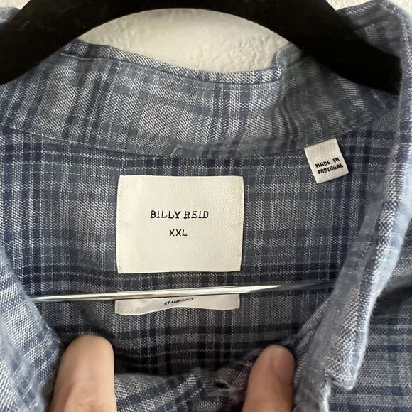 Billy Reid Shirt Mens XXL Blue Plaid Standard Cut Long Sleeve Button Down Shirt - Picture 3 of 8